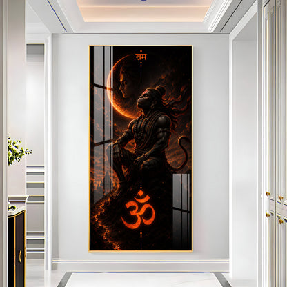 Meditating Lord Hanuman Premium Acrylic Vertical Wall Art