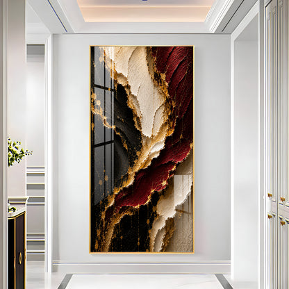 Luxurious Textured Abstract Maroon Black & Gold Premium Acrylic Vertical Wall Art
