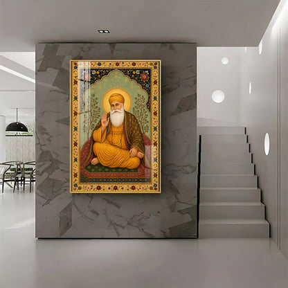 Guru Nanak Dev Ji Floral Border Premium Acrylic Vertical Wall Art