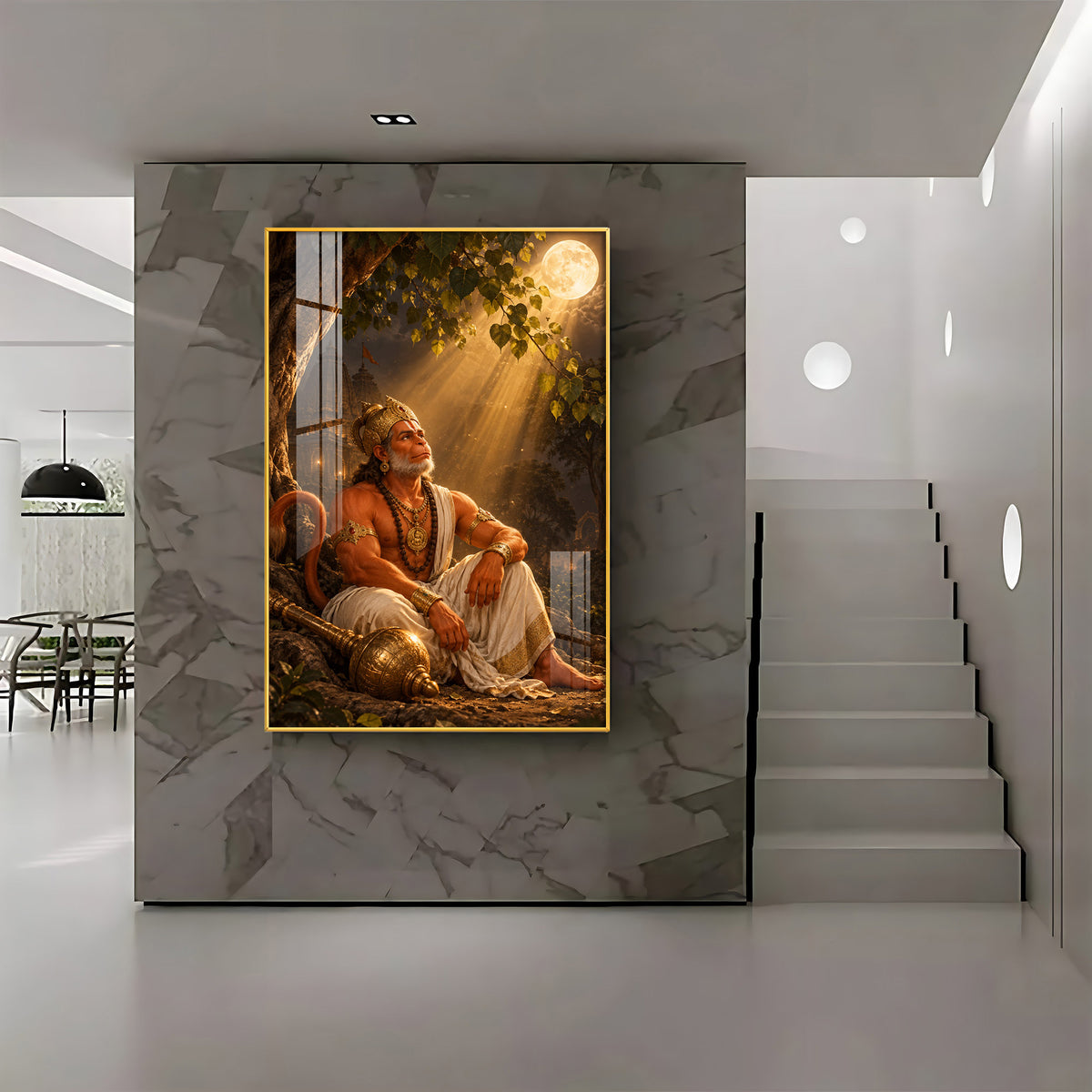 Lord Hanuman Under The Tree Premium Acrylic Vertical Wall Art
