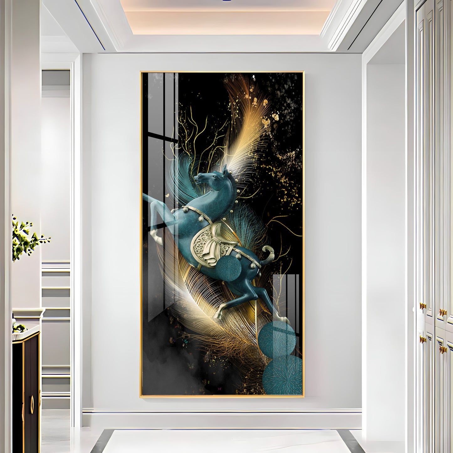 Blue Horse With Abstract Background Premium Acrylic Vertical Wall Art