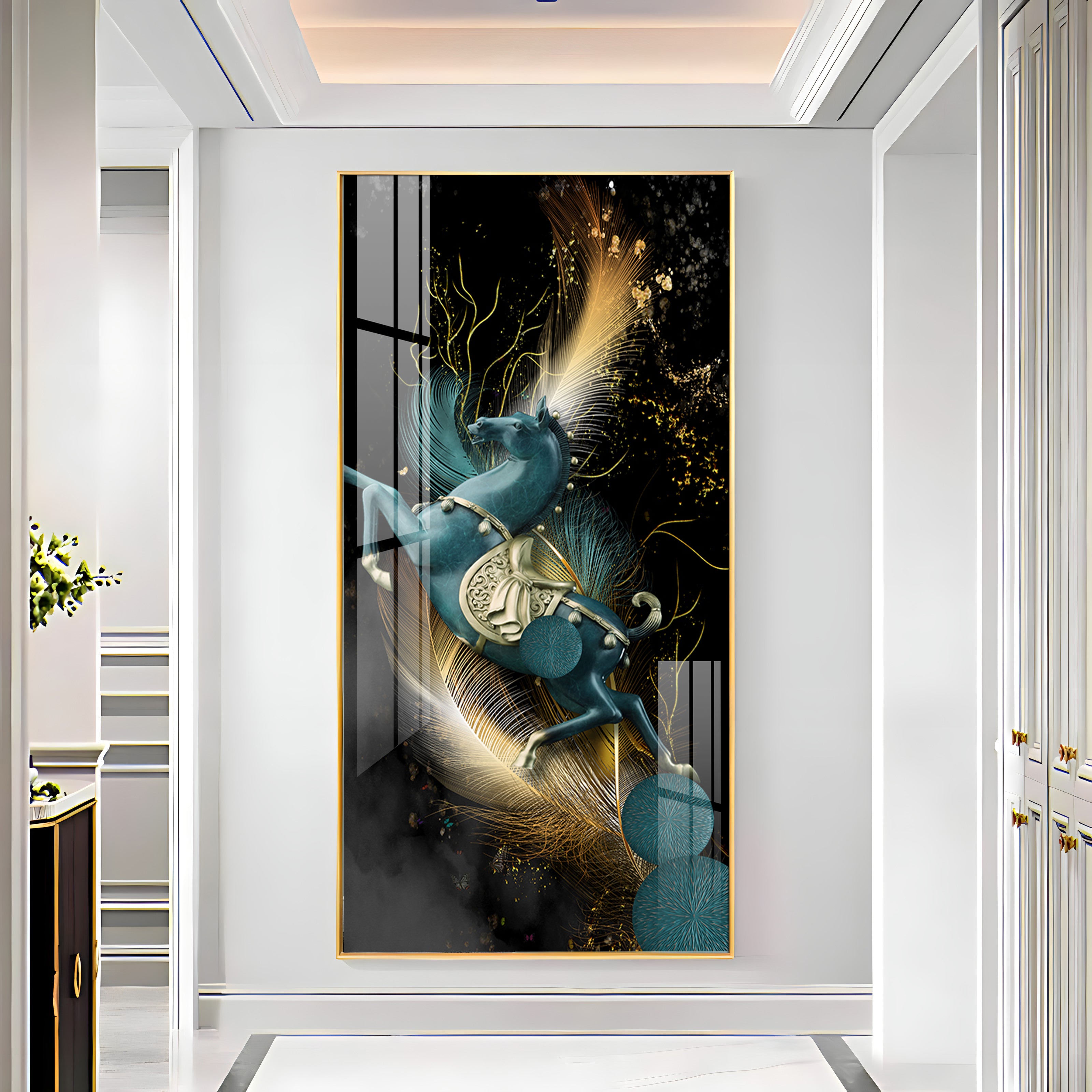 Blue Horse With Abstract Background Premium Acrylic Vertical Wall Art