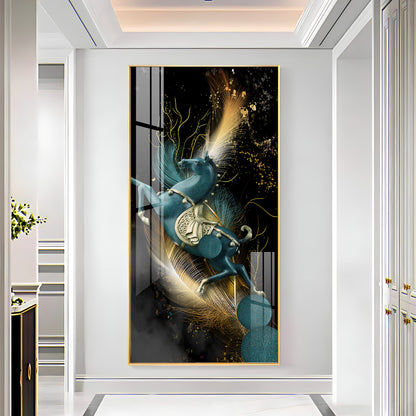 Blue Horse With Abstract Background Premium Acrylic Vertical Wall Art