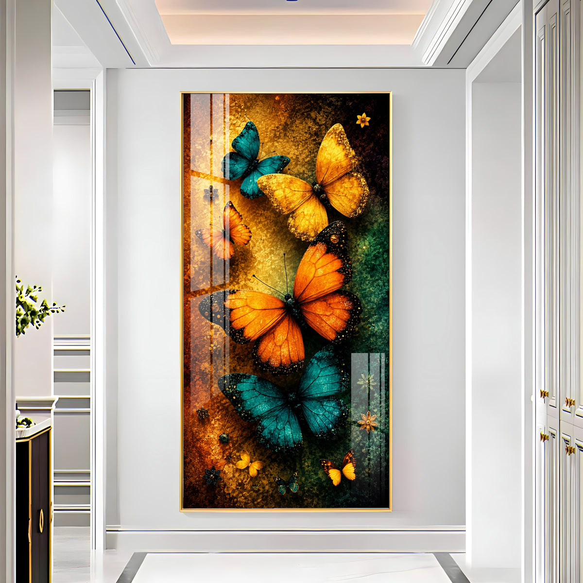 Vibrant Butterflies & Textured Background Premium Acrylic Vertical Wall Art