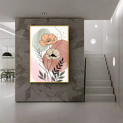 Floral Line & Geometric Shapes Premium Acrylic Vertical Wall Art