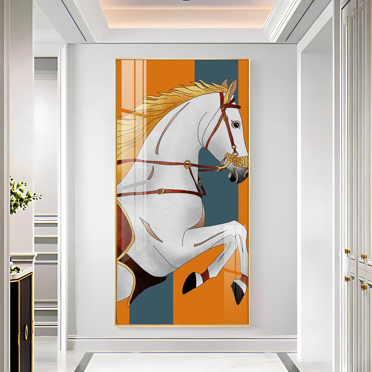 Modern White Horse Premium Acrylic Vertical Wall Art