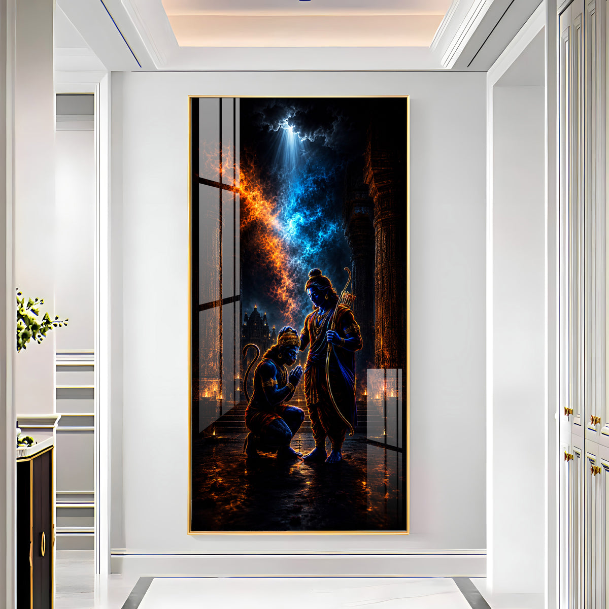 Sacred Lord Ram Blessing Hanumanji Premium Acrylic Vertical Wall Art