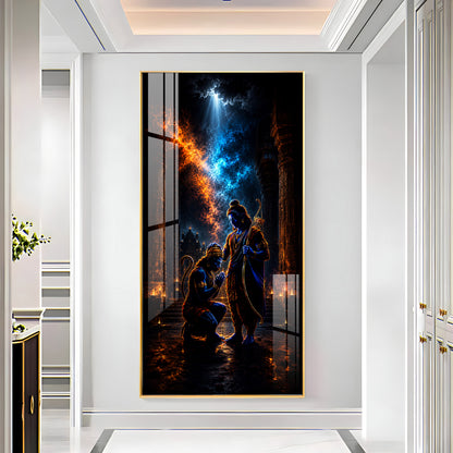 Sacred Lord Ram Blessing Hanumanji Premium Acrylic Vertical Wall Art