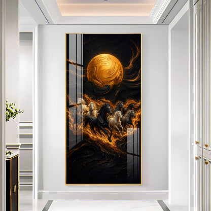 Majestic Running Horses & Golden Moon Premium Acrylic Vertical Wall Art