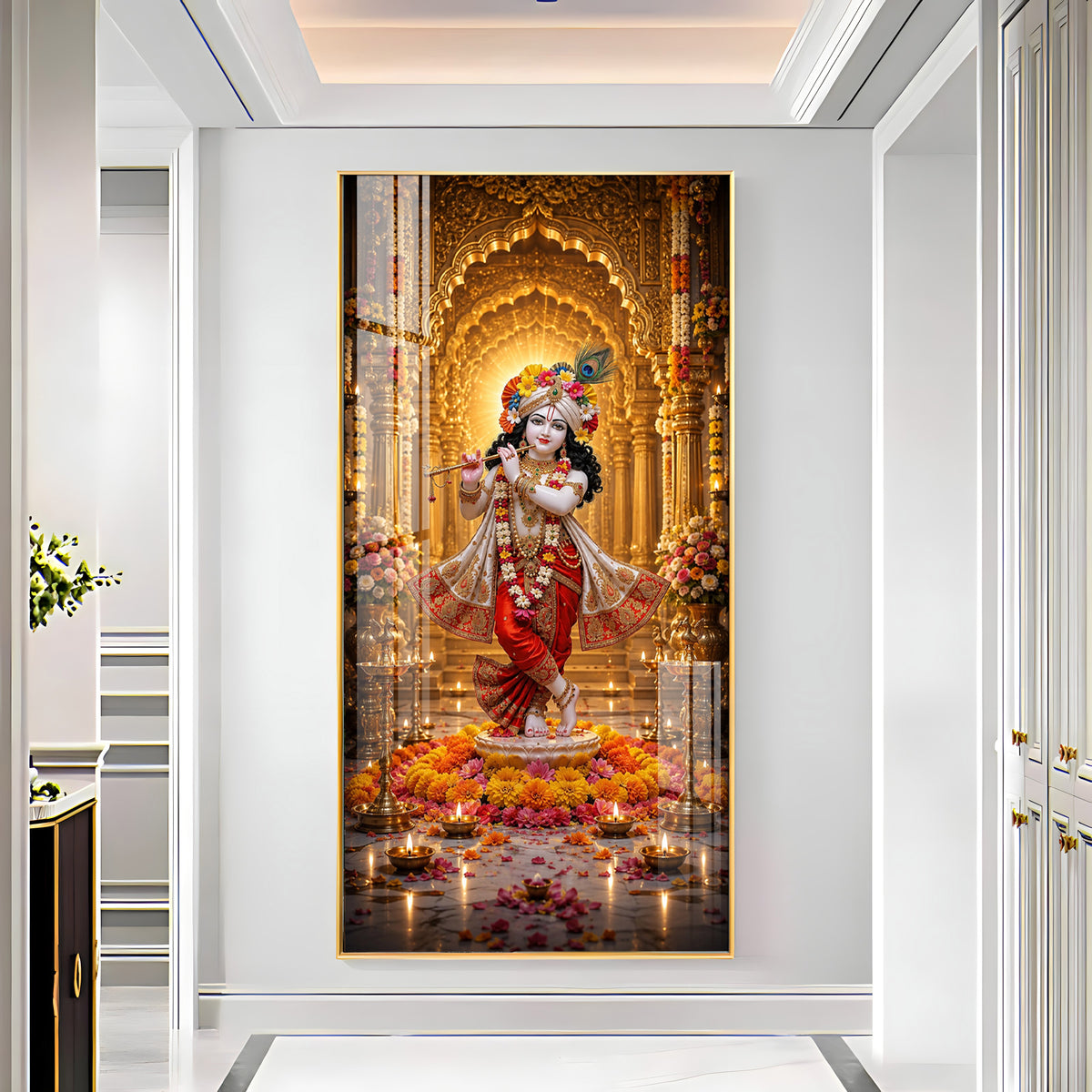 Lord Krishna With Playing Flute Premium Acrylic Vertical Wall Art