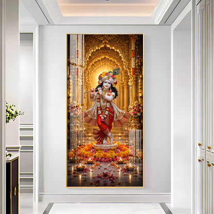 Lord Krishna With Playing Flute Premium Acrylic Vertical Wall Art