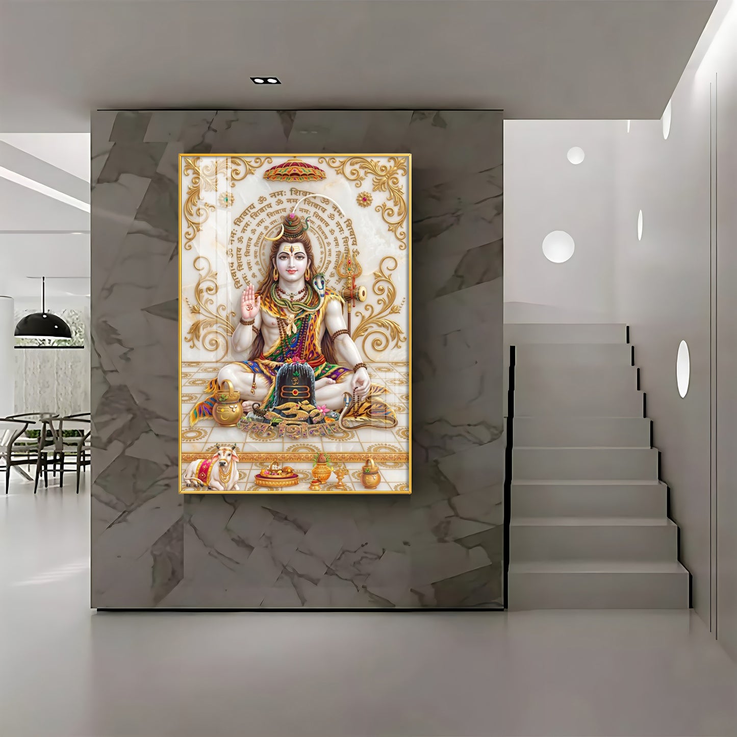 Lord Shiva With Shiva Lingam & Nandi Premium Acrylic Vertical Wall Art