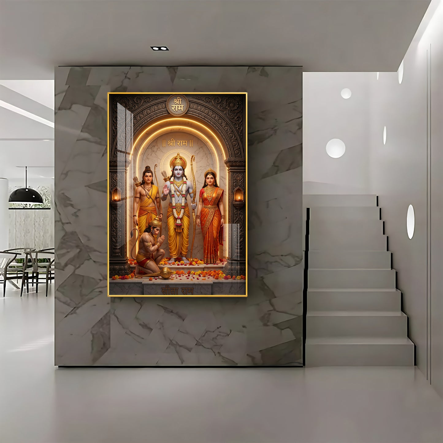 Lord Rama, Goddess Sita, Lakshmana, & Hanuman Premium Acrylic Vertical Wall Art