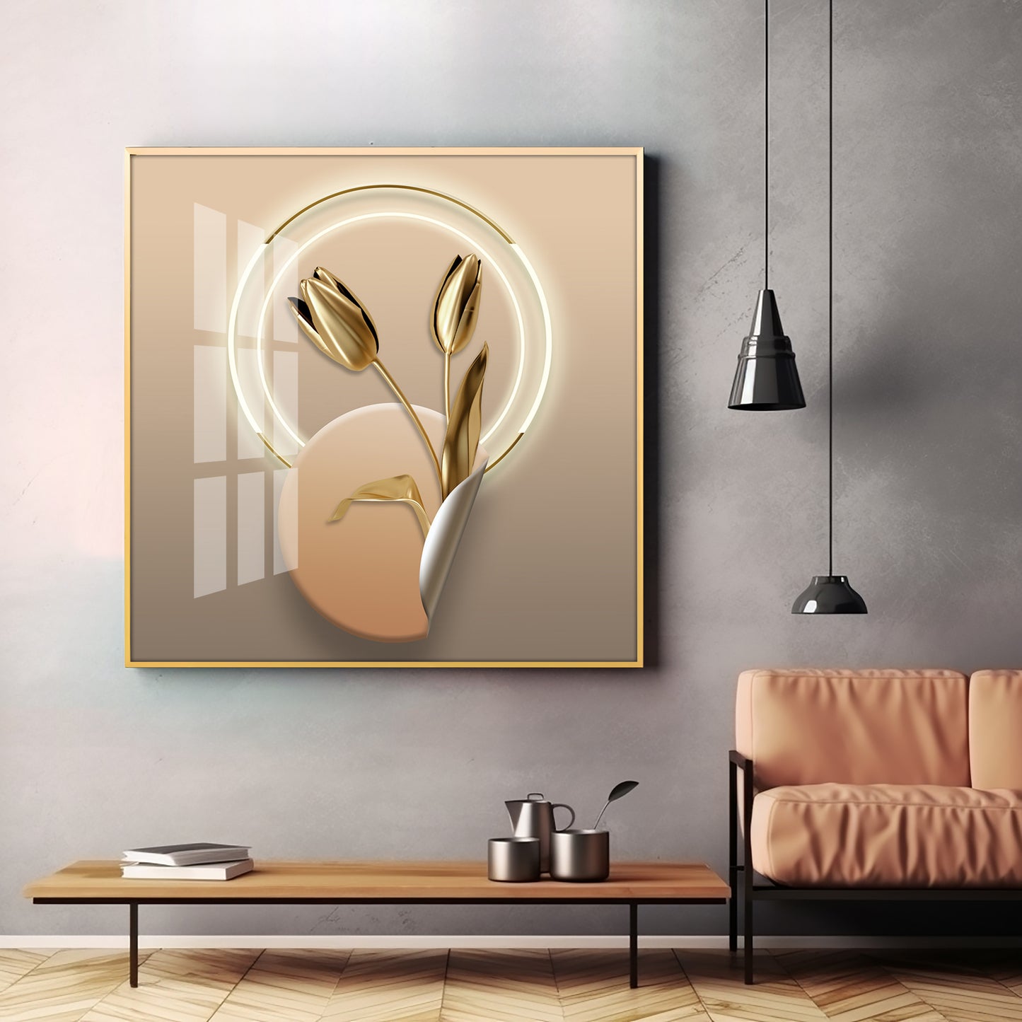 Gold Tulip Premium Acrylic Square Wall Art