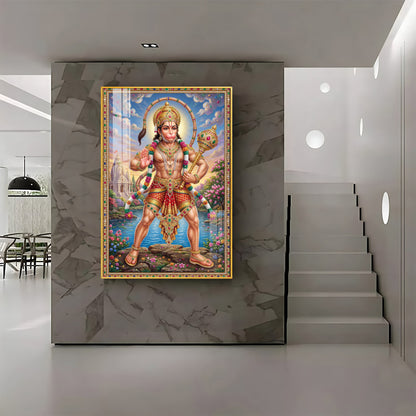 Lord Hanuman Holding A Gada Premium Acrylic Vertical Wall Art