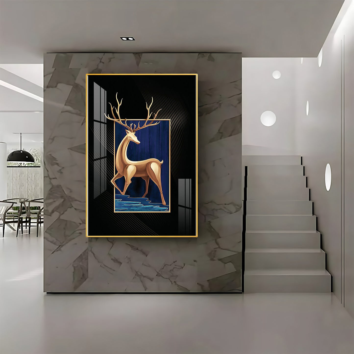 Majestic Golden Deer Premium Acrylic Vertical Wall Art