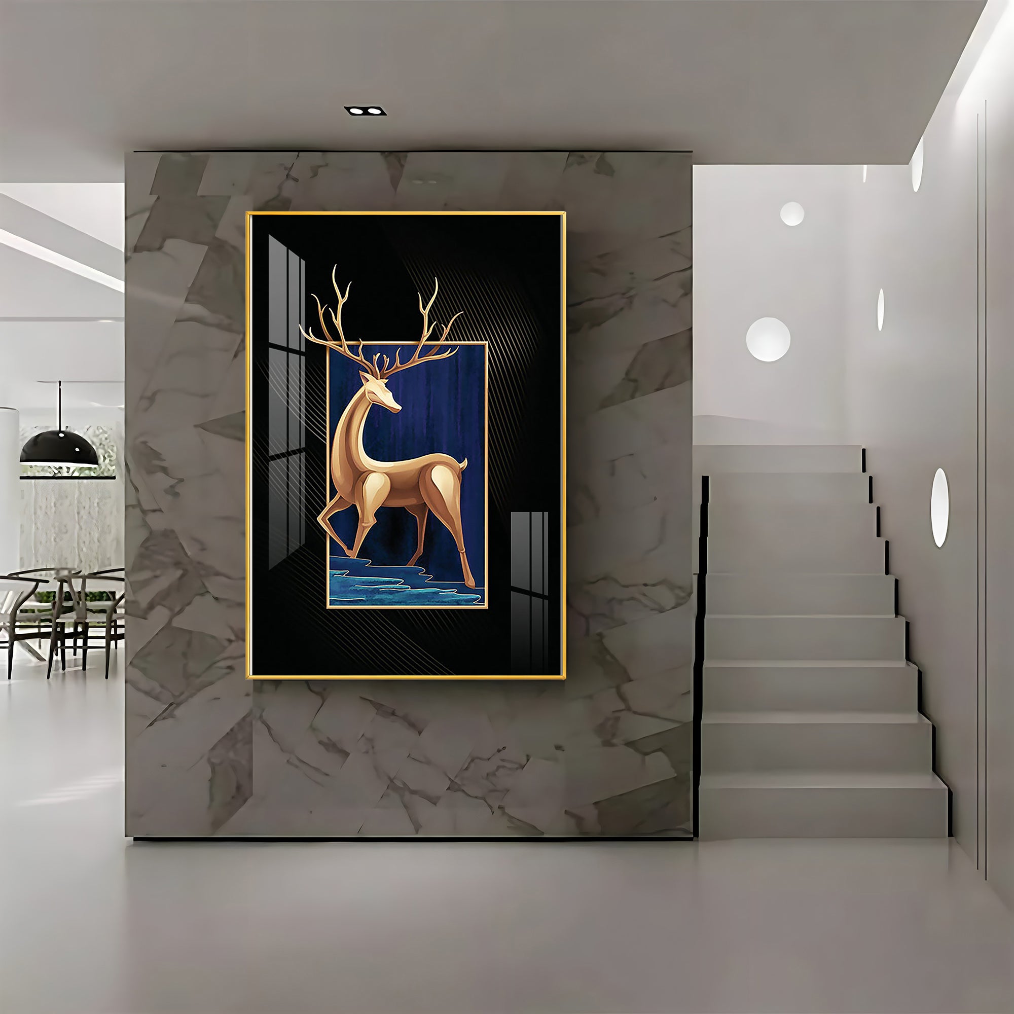 Majestic Golden Deer Premium Acrylic Vertical Wall Art