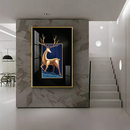 Majestic Golden Deer Premium Acrylic Vertical Wall Art