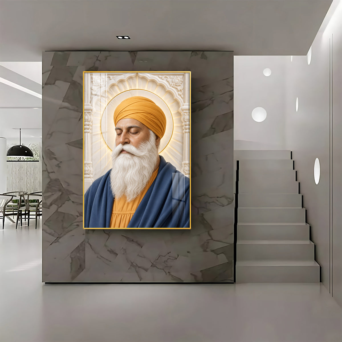 Guru Nanak Devji in Yellow Turban Premium Acrylic Vertical Wall Art