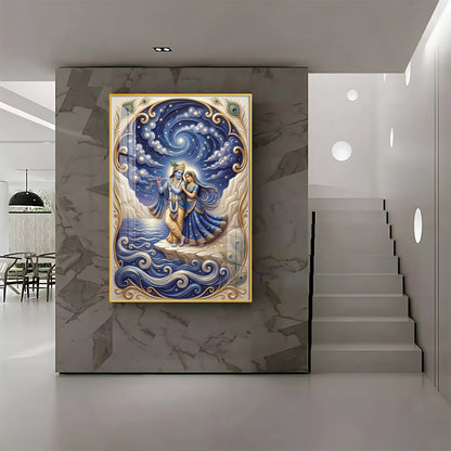 Radha Krishna Moonlit Dance Premium Acrylic Vertical Wall Art