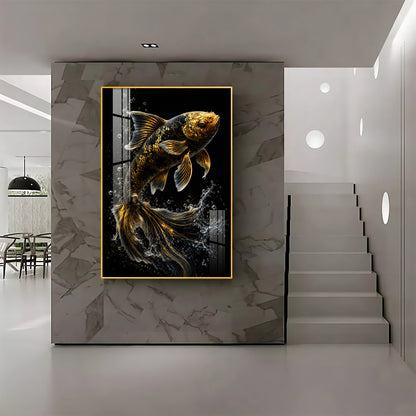 Golden Koi Splash Premium Acrylic Vertical Wall Art