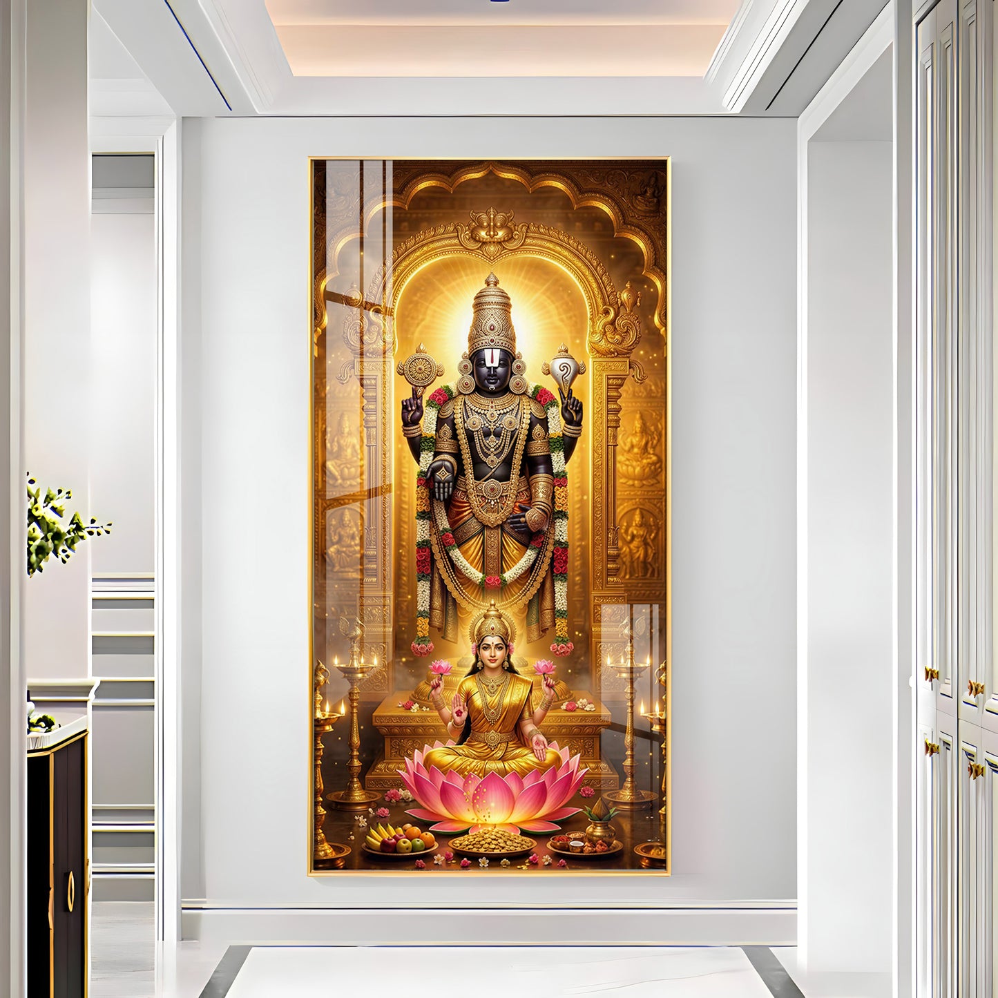 Lord Narayan With Goddess Lakshmi Premium Acrylic Vertical Wall Art
