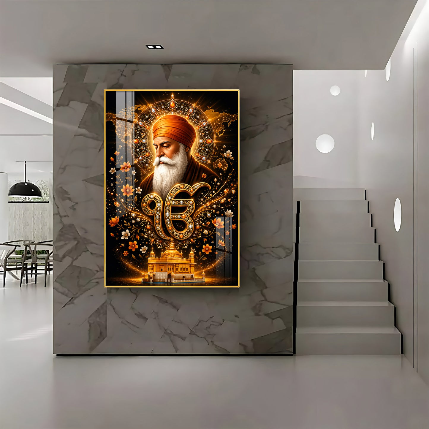 Guru Nanak Dev With Ik Onkar Symbol Premium Acrylic Vertical Wall Art