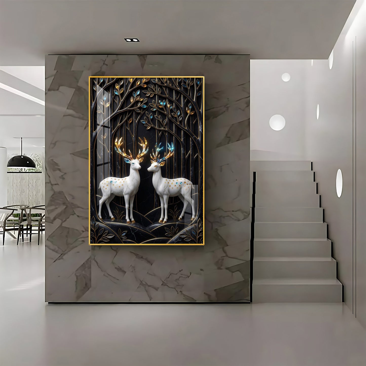 White Deers In Nature Premium Acrylic Vertical Wall Art