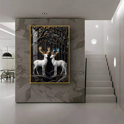 White Deers In Nature Premium Acrylic Vertical Wall Art