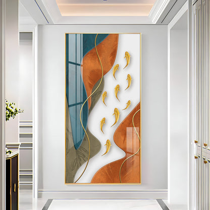 Gold Fish With Abstract Design Premium Acrylic Vertical Wall Art