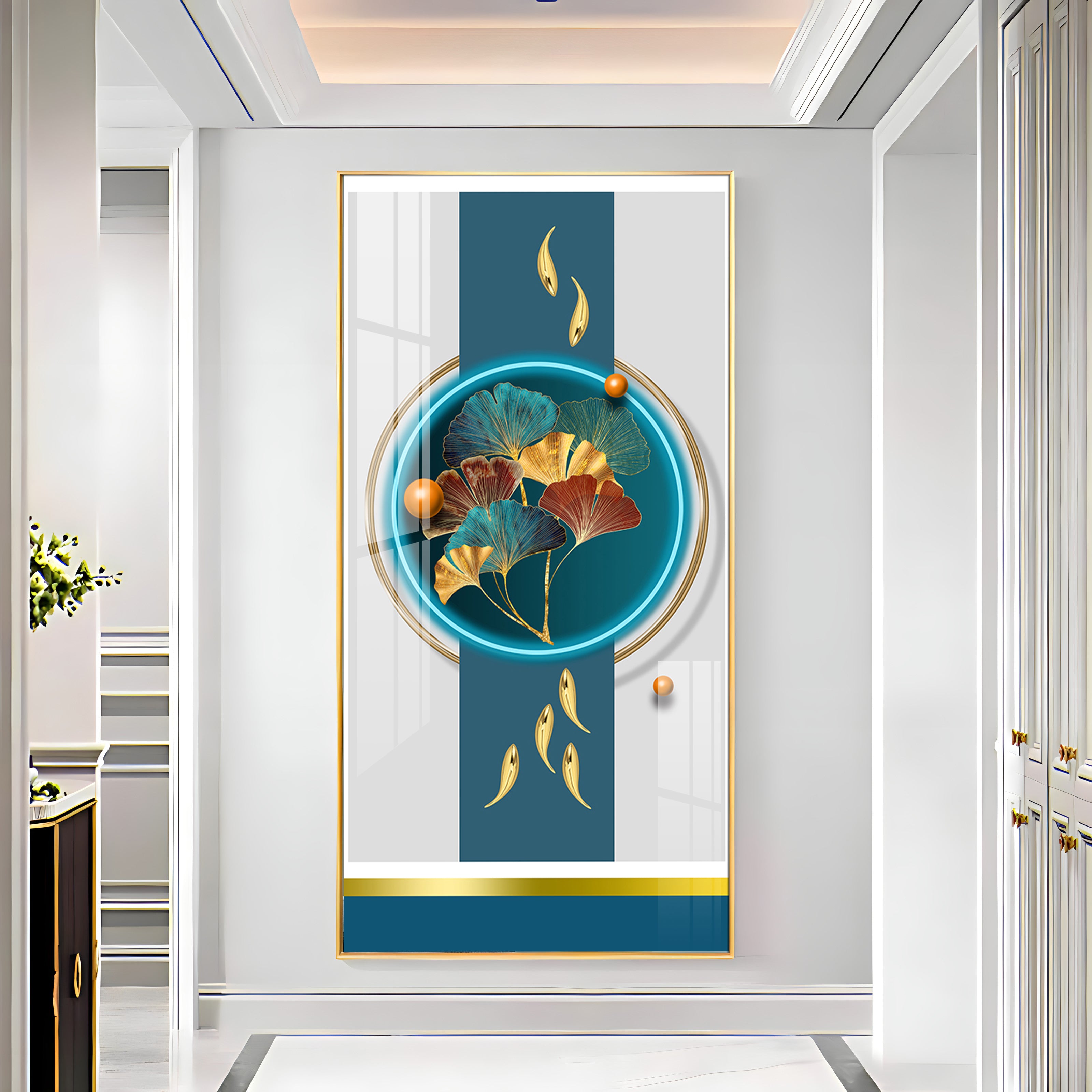 Gold Fish  With Ginkgo Leaf Premium Acrylic Vertical Wall Art