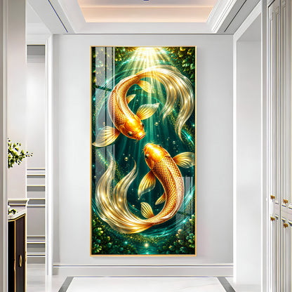 Beautiful Pair Of Koi Fish Premium Acrylic Vertical Wall Art