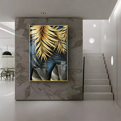 Tropical Golden Leafs Premium Acrylic Vertical Wall Art