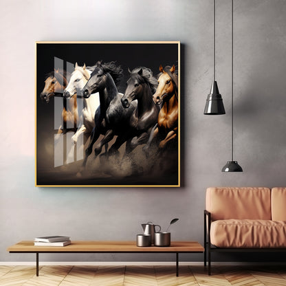 Lucky Running Horses Premium Acrylic Square Wall Art