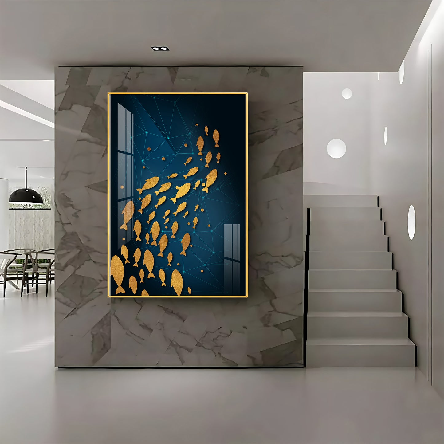 Beautiful Gold Fishes In Ocean Premium Acrylic Vertical Wall Art