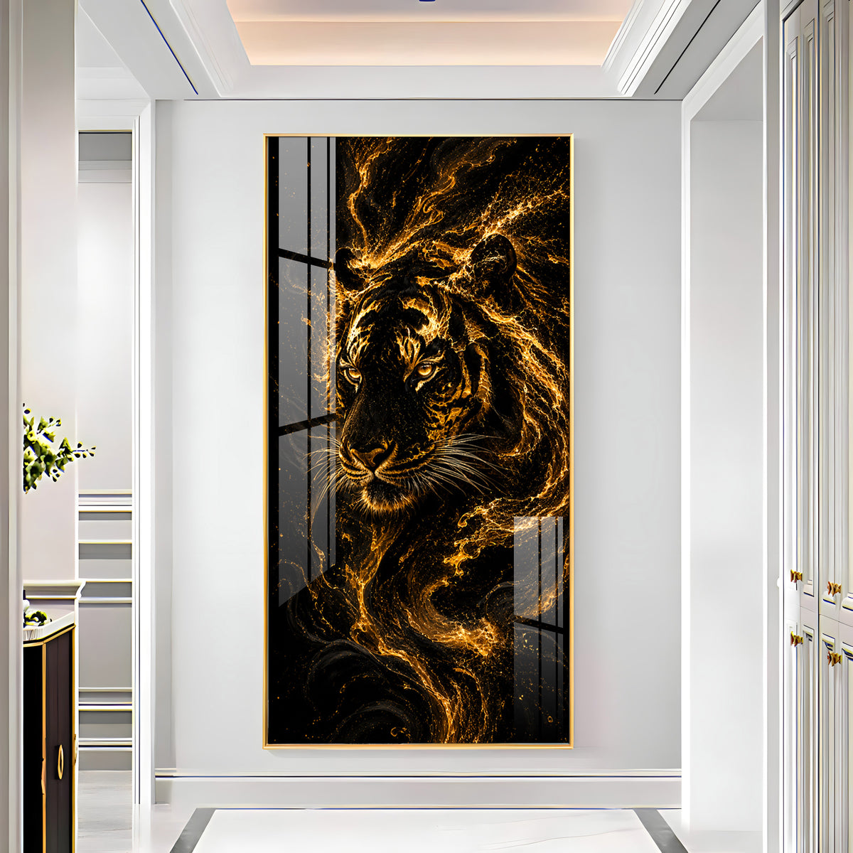 Majestic Golden Fire Tiger Premium Acrylic Vertical Wall Art