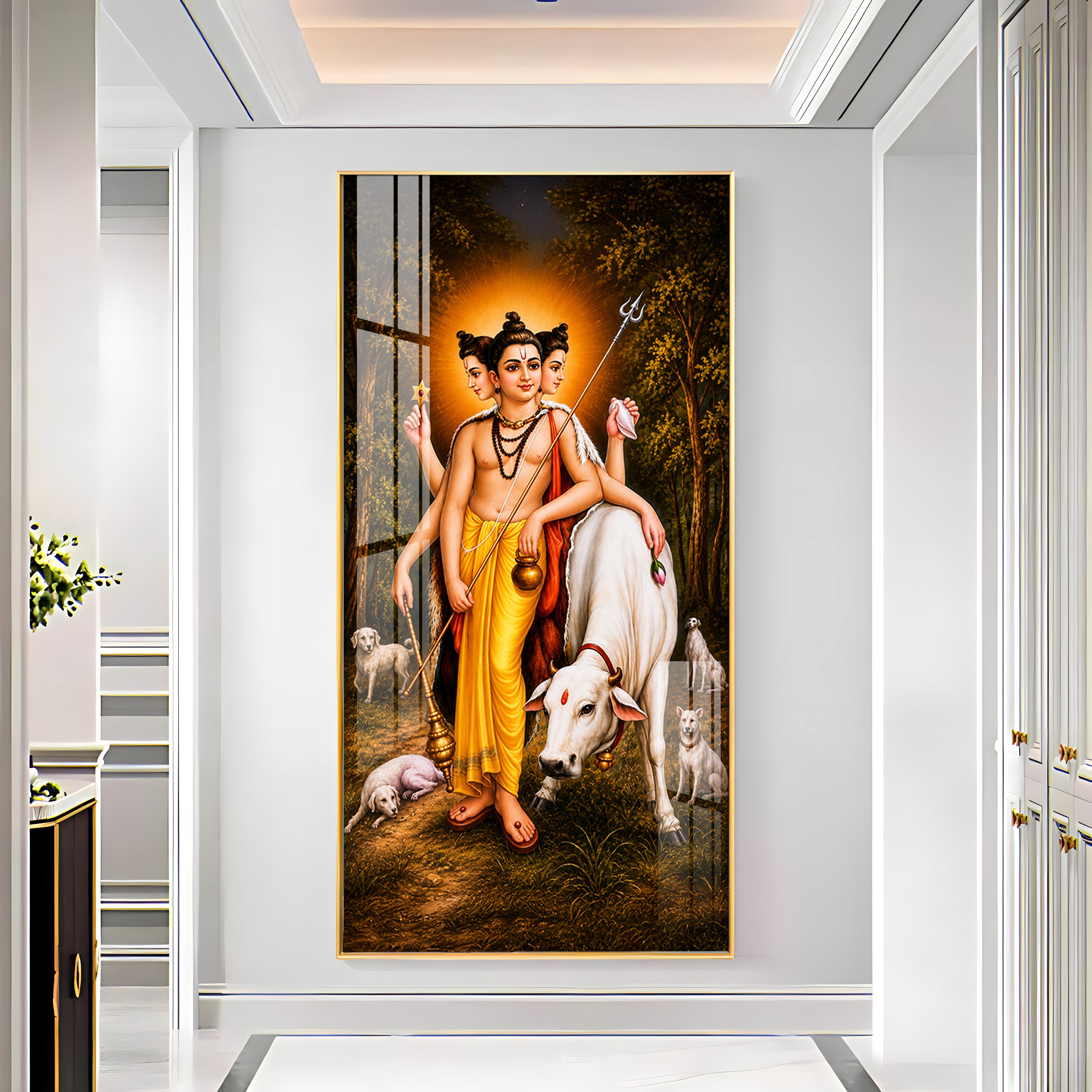 Hindu Lord Dattatreya Premium Acrylic Vertical Wall Art