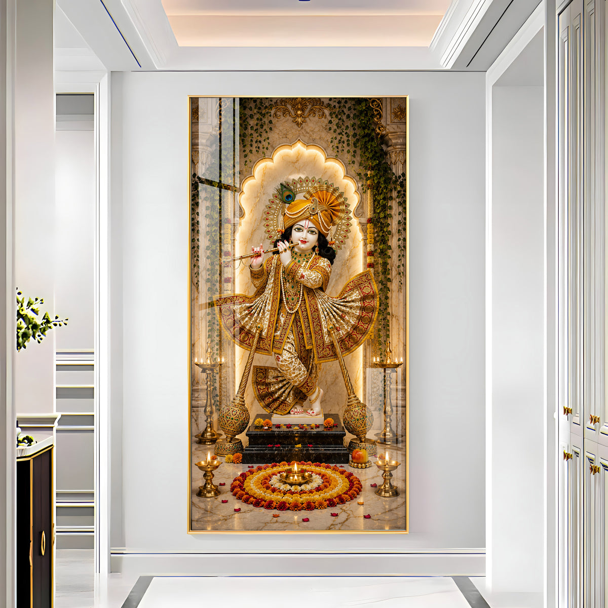 Lord Krishna Playing Flute Bansuri Premium Acrylic Vertical Wall Art
