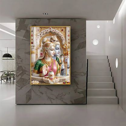 Lord Shiva Devi Parvati With Shivling Premium Acrylic Vertical Wall Art