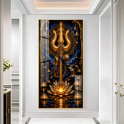 Divine Golden Trishul Premium Acrylic Vertical Wall Art
