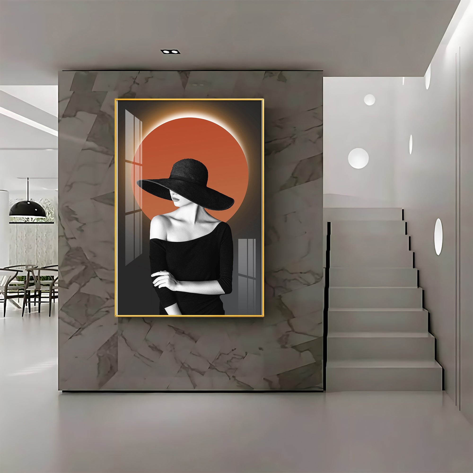 Glow Of Modern Girl In Hat Premium Acrylic Vertical Wall Art