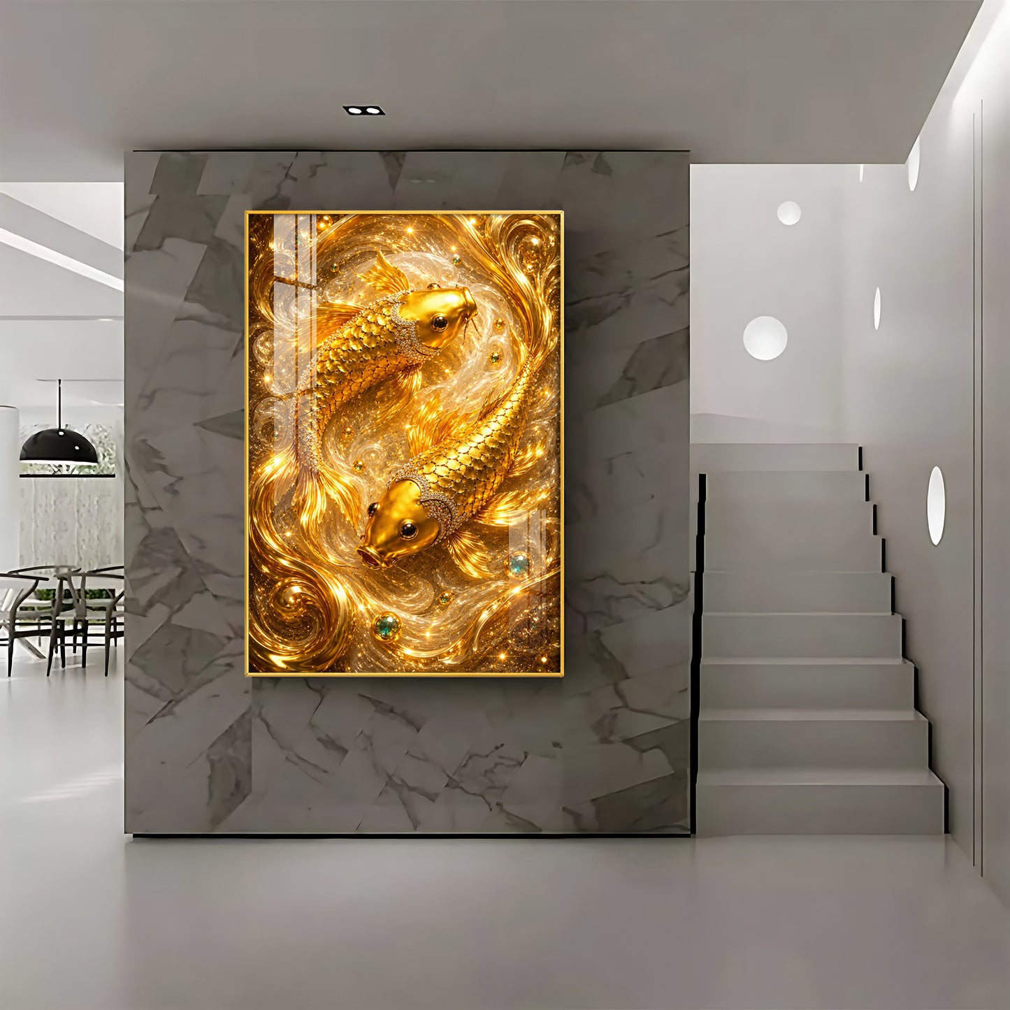Golden Koi Fish Pair Premium Acrylic Vertical Wall Art