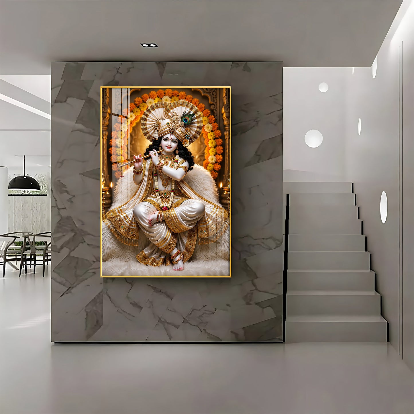 Beautiful Lord Krishna Playing The Flute Premium Acrylic Vertical Wall Art