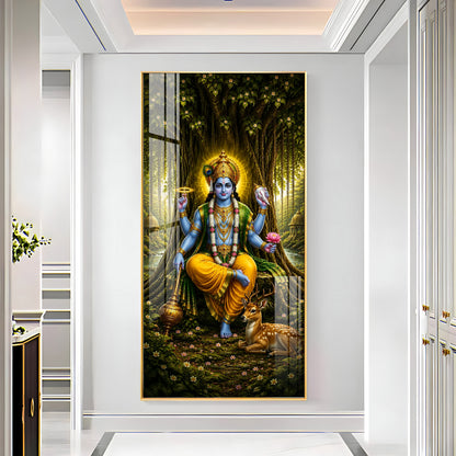 Divine Lord Vishnu In Forest Premium Acrylic Vertical Wall Art