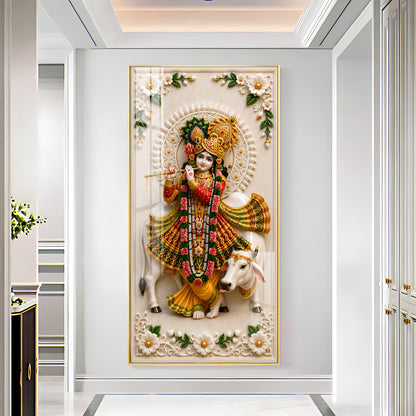 Lord Krishna Playing The Flute Premium Acrylic Vertical Wall Art