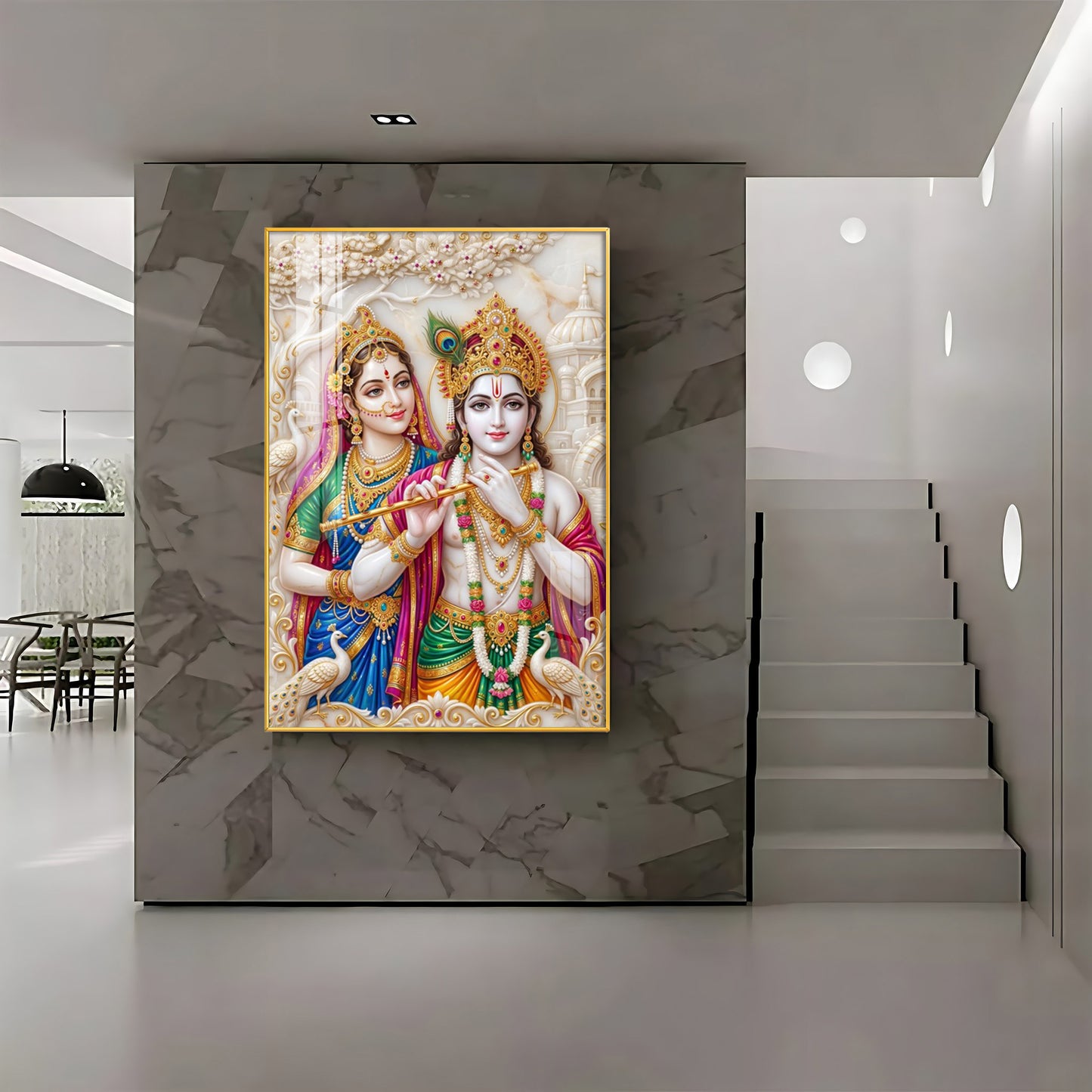 Krishna & Shri Radha With Flute Premium Acrylic Vertical Wall Art