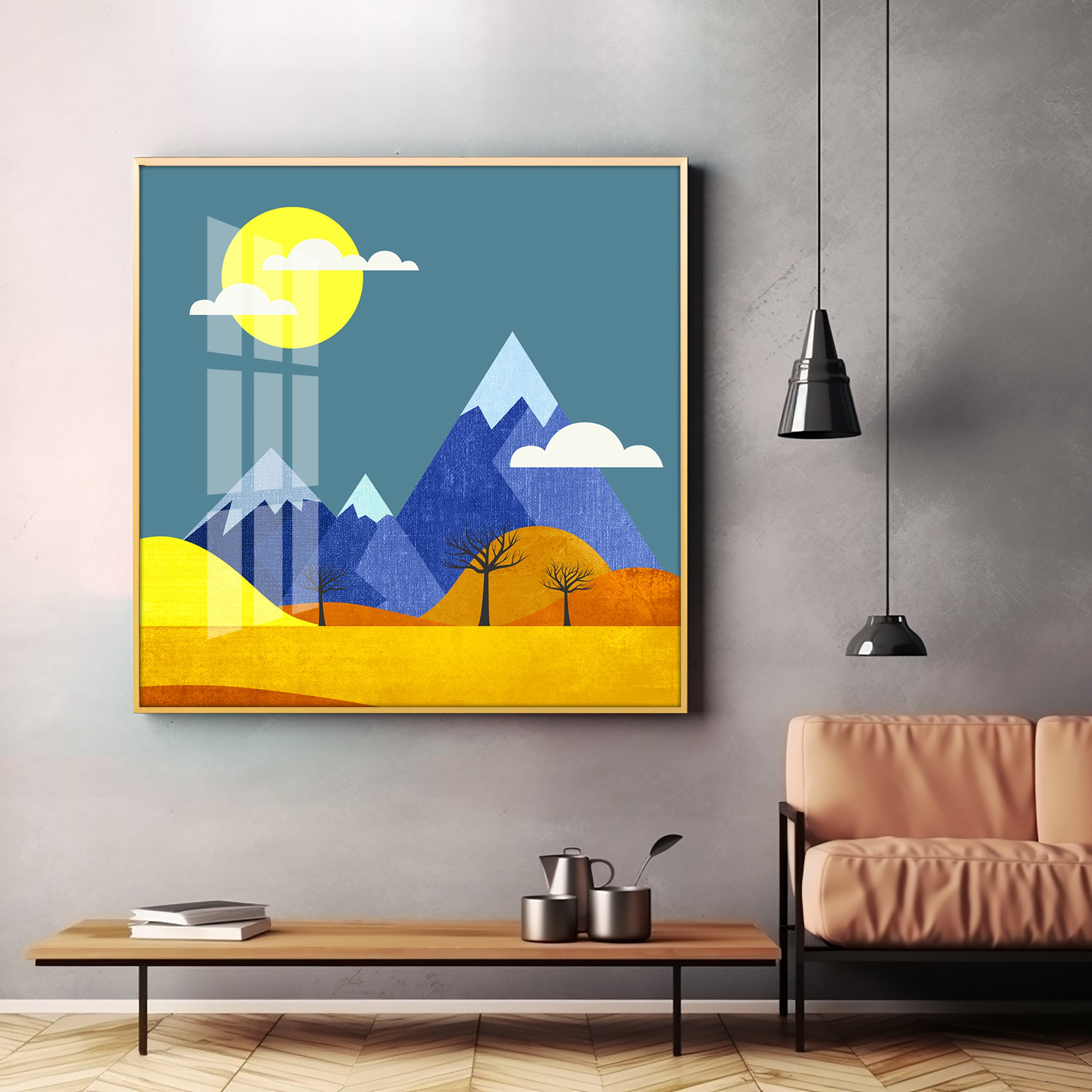 Colorful Flat Illustration Premium Acrylic Square Wall Art