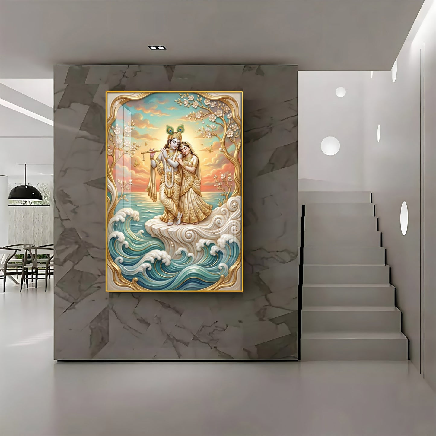 Beautiful Radha Krishna With Flute Premium Acrylic Vertical Wall Art
