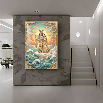 Beautiful Radha Krishna With Flute Premium Acrylic Vertical Wall Art