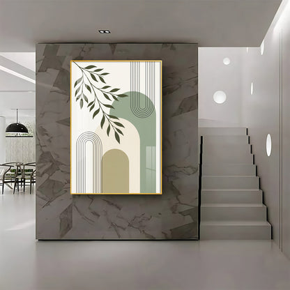 Green Leaf Against Geomatric Shape Premium Acrylic Vertical Wall Art